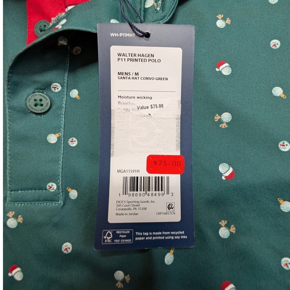 Walter Hagen Mens M Performance Golf Polo Shirt Green Holiday Print Short Sleeve - Picture 3 of 6